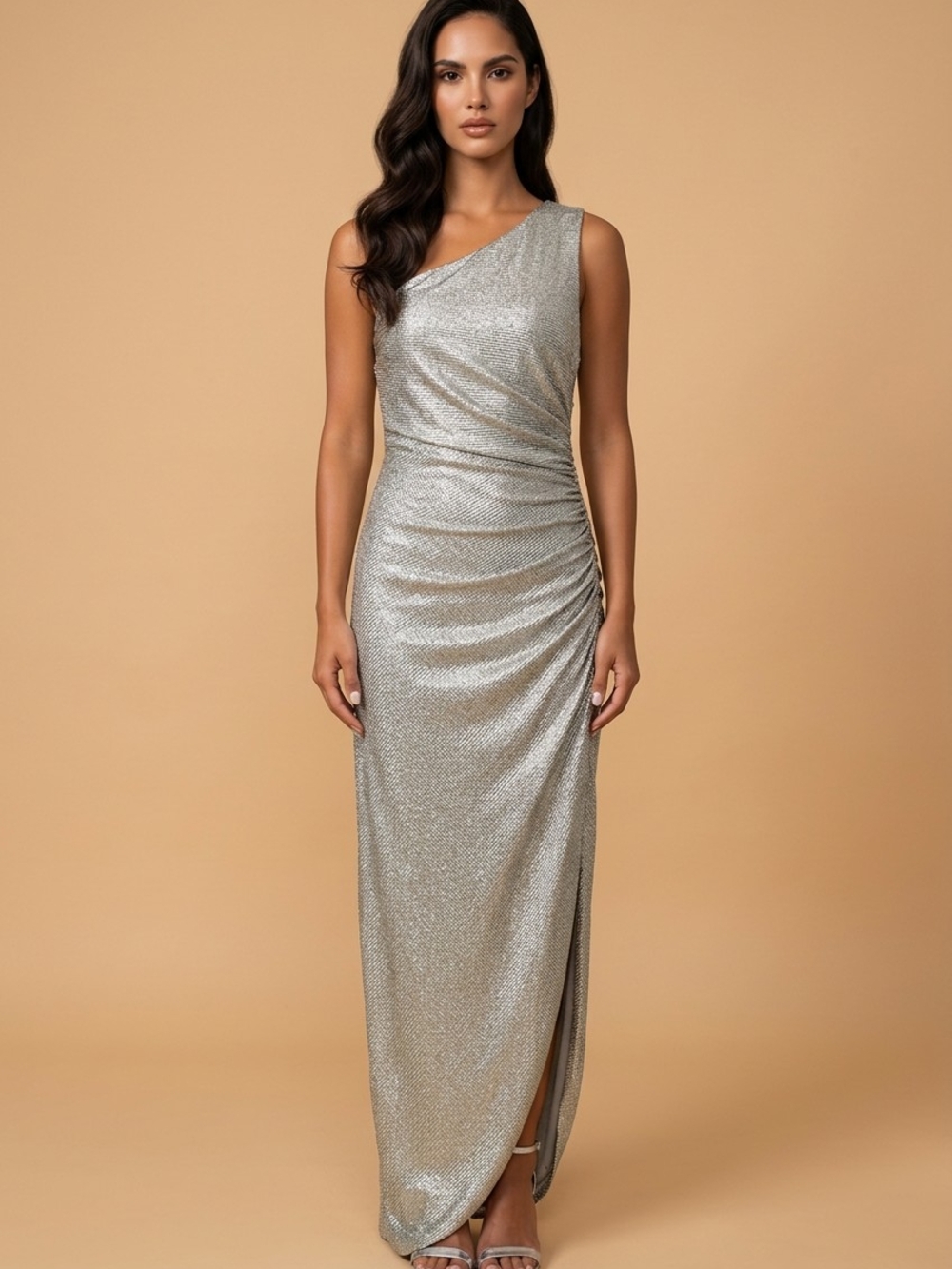 One-Shoulder  Metallic Maxi Dress